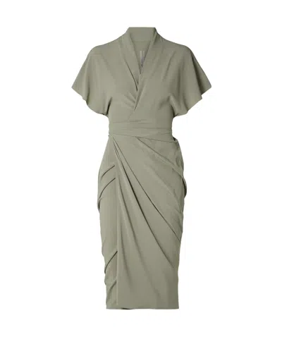 Rick Owens Draped Crepe Midi Wrap Dress In Green