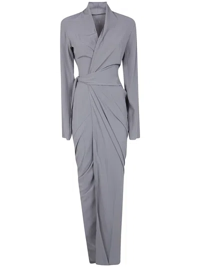 Rick Owens Belted Long-sleeve Maxi Dress In Gray