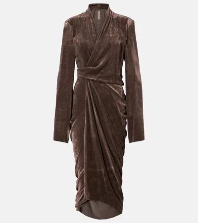 Rick Owens Wrap Midi Dress In Brown