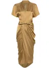 Rick Owens Wrap Midi Dress In Gold