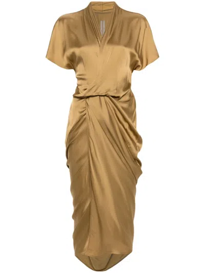 Rick Owens Wrap Midi Dress In Gold