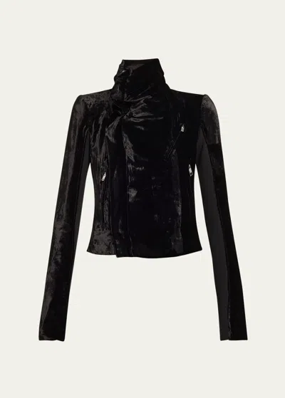 Rick Owens Wrap Velvet Biker Jacket In Black