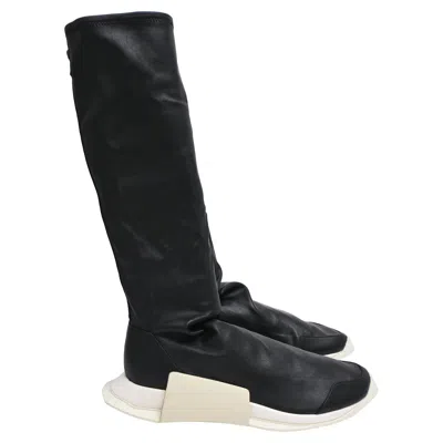 Rick Owens X Adidas Level Sock Runner Boots In Black Leather