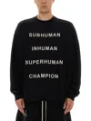 Rick Owens X Champion Text Print Sweatshirt In Black