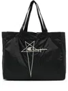 Rick Owens X Champion Black Nylon Tote Bag With Iconic Logo In Black