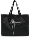 Rick Owens X Champion Black Nylon Tote Bag With Iconic Logo In Black
