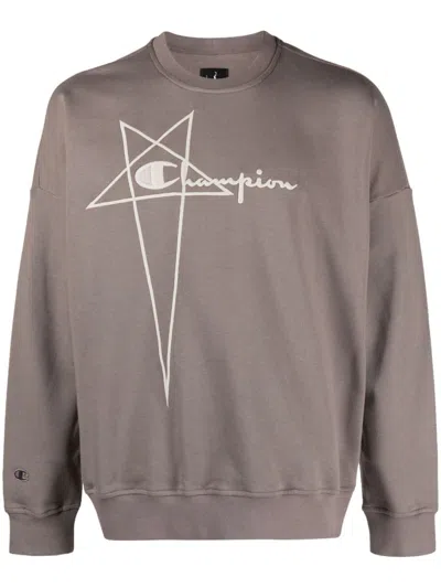 Rick Owens X Champion Embroidered-logo Organic-cotton Jumper In Neutrals