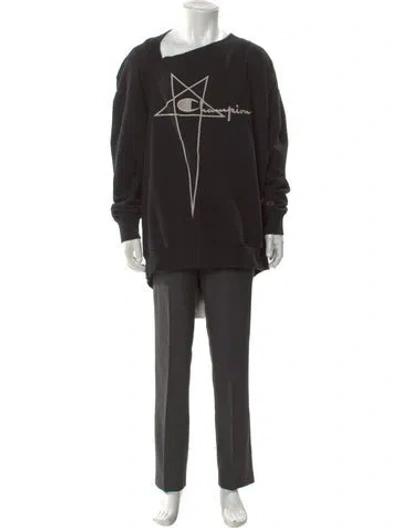 Pre-owned Rick Owens X Champion Graphic Print Crew Neck Sweatshirt In Black