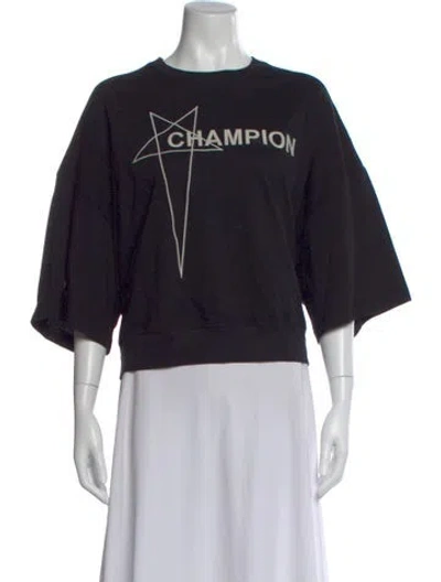Pre-owned Rick Owens X Champion Graphic Print Crew Neck Top In Black