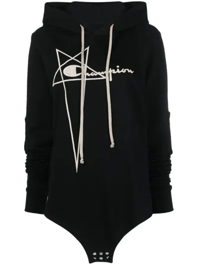 RICK OWENS X CHAMPION HOODED BLACK BODY WITH UNIQUE SILHOUETTE
