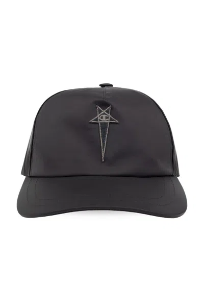 Rick Owens X Champion Logo Embroidered Basebbal Cap In Black