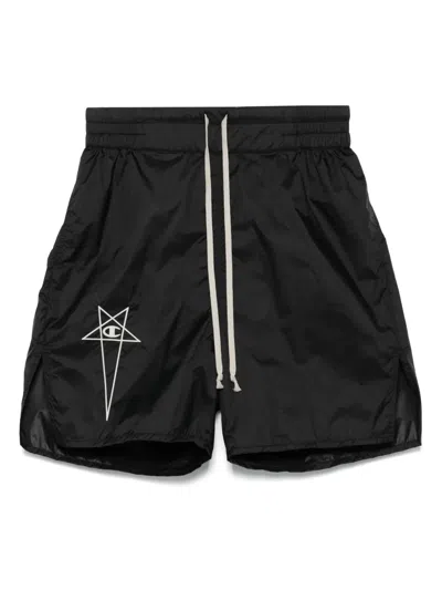 RICK OWENS X CHAMPION LOGO-EMBROIDERED BERMUDA SHORTS