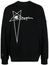 Rick Owens X Champion Pullover With Striking Graphic Design In Black