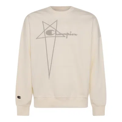 Rick Owens X Champion Logo Embroidered Crewneck Sweater In White