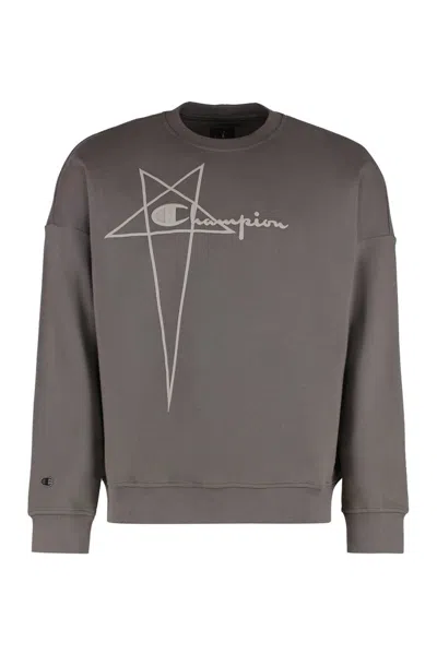 Rick Owens Graphic Print Cotton Crew-neck Sweatshirt In Grey