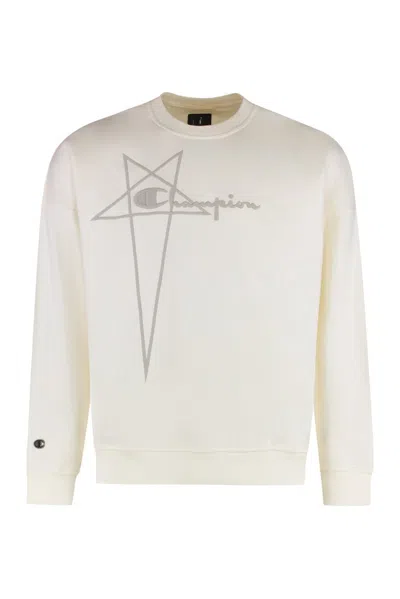 Rick Owens Crew-neck Cotton Sweatshirt Logo Patch In White