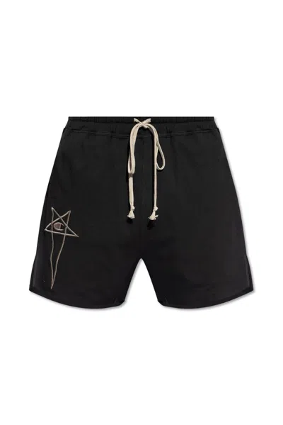 Rick Owens X Champion Logo Embroidered Drawstring Dolphin Shorts In Black