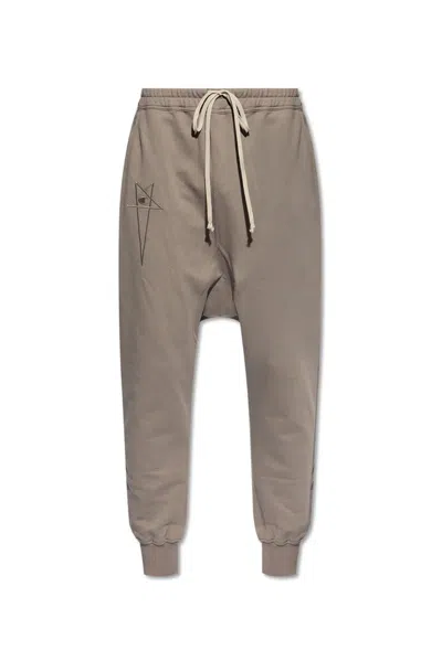 Rick Owens X Champion Logo Embroidered Drawstring Tapered Pants In Grey