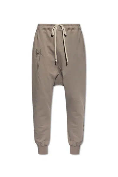 Rick Owens Logo-embroidered Cotton Track Pants In Grey