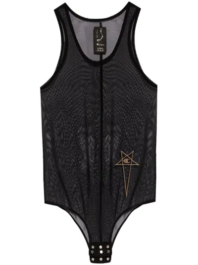 Rick Owens X Champion Logo-embroidered Mesh Tank Top In Black