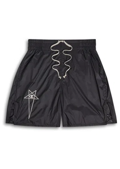 Rick Owens X Champion Logo-embroidered Shell Shorts In Black