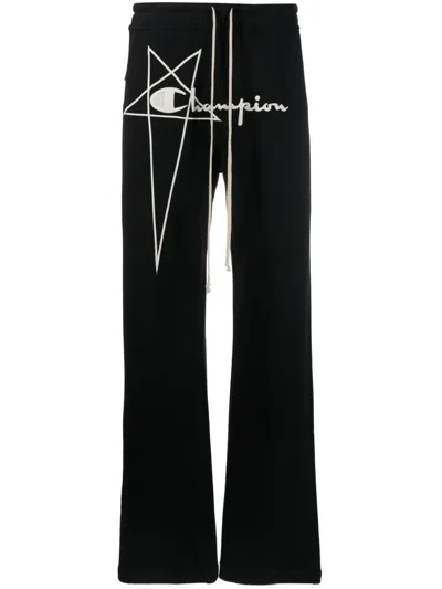 Rick Owens X Champion Logo-embroidered Track Trousers In Black