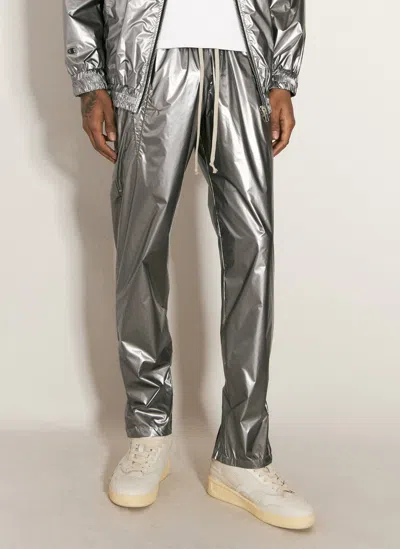 Rick Owens X Champion Logo Embroidery Track Trousers In Silver