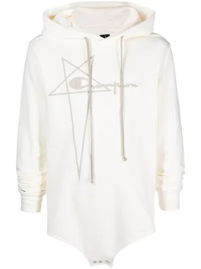 Rick Owens X Champion Logo-print Hoodie Body In Neutrals