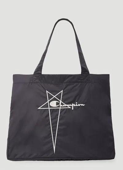 Rick Owens X Champion Logo Tote Bag In Black