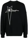 Rick Owens X Champion Pullover With Striking Graphic Design In Black