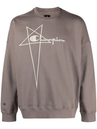 Rick Owens X Champion Relaxed Fit Brown Pullover With Iconic Logo