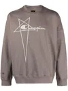 Rick Owens X Champion Relaxed Fit Brown Pullover With Iconic Logo In Brown