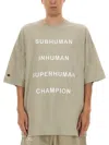 Rick Owens X Champion Text Printed Crewneck T-shirt In Neutral