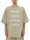 Rick Owens X Champion Text Printed Crewneck T-shirt In Neutral
