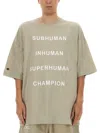 Rick Owens X Champion Text Printed Crewneck T-shirt In Neutral