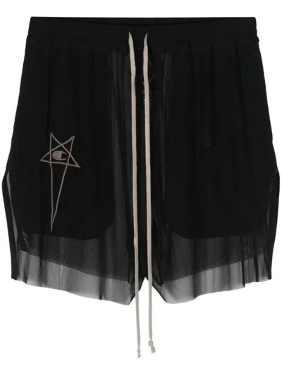 Rick Owens X Champion Dolphin Boxers Sheer Shorts In Black