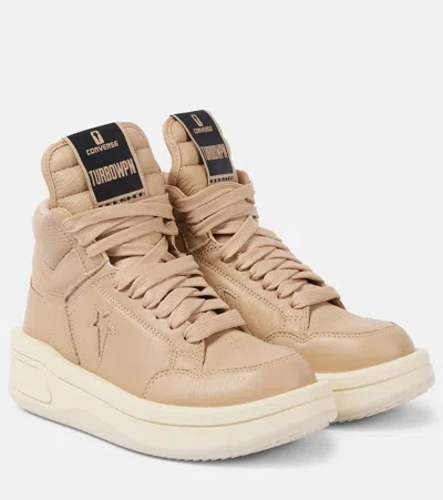 Rick Owens X Converse Turbowpn Leather Platform Sneakers In Beige