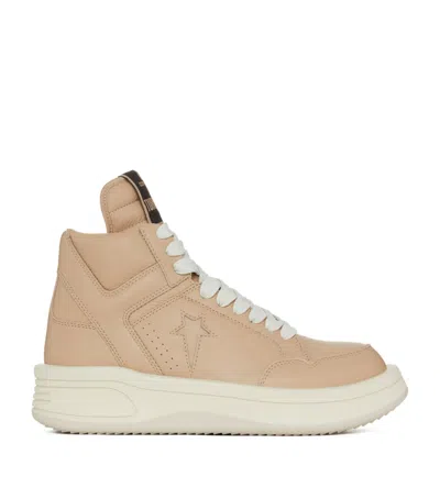 Rick Owens X Converse Turbowpn Leather Platform Sneakers In Beige