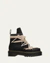Rick Owens X Dr. Martens 1460 Quad Sole Mega Lace Leather Ankle Boots In Black