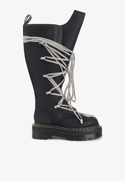 Rick Owens X Dr. Martens 1b60 Quad Sole Pentalace Knee-high Boots In Black