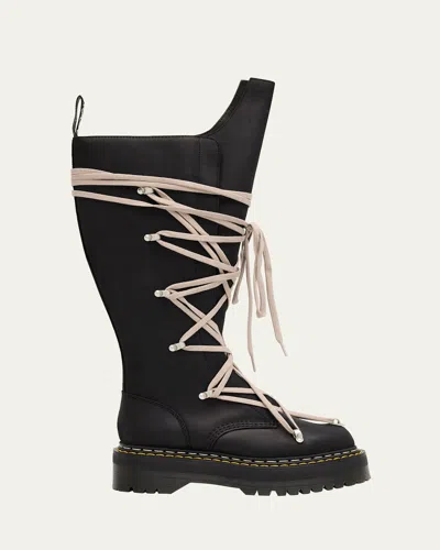 Rick Owens X Dr. Martens 1b60 Quad Sole Pentalace Leather Knee-high Boots In Black