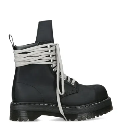 Rick Owens X Dr. Martens Nubuck Quad Sole Steel Toe Boots In Black