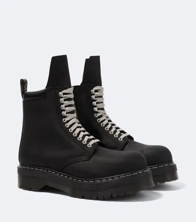 Rick Owens X Dr. Martens Quad Leather Platform Ankle Boots In Black