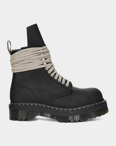 Rick Owens X Dr. Martens Quad Sole Steel Toe Leather Ankle Boots In Blue