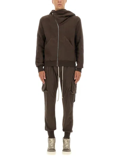 Rick Owens X Drkshdw Asymmetrical Zipper Sweatshirt In Brown