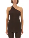 Rick Owens X Lilies Asymmetrical One-piece Top With Form-fitting Silhouette In Brown