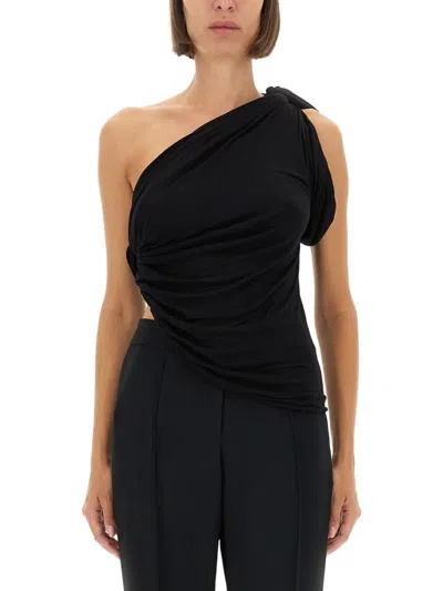 Rick Owens X Lilies Draped One-shoulder Top In Black