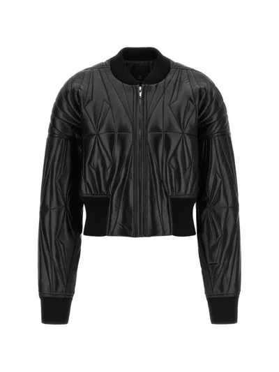 Rick Owens Moncler X Quilted Calfskin Cropped Bomber Jacket In Black