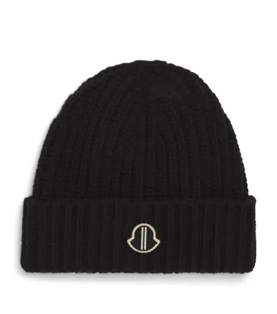 Rick Owens X Moncler Virgin Wool-cashmere Beanie In 999 Black