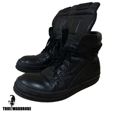 Pre-owned Rick Owens X Rick Owens Drkshdw Fw18 Rick Owens Mainline Geobasket Triple Black Leather Shoes